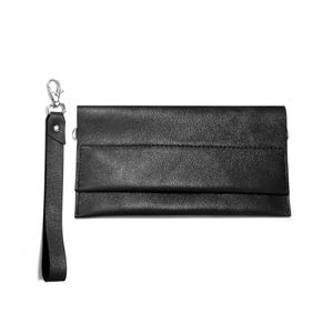 Clutch de piel negro o Bolso pequeño de piel / Bolso bandolera
