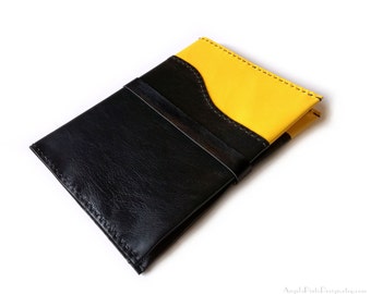 Black and yellow leather sketchbook or moleskine cover, Leather Field notes cover as Gift for writers or Gift for reporters