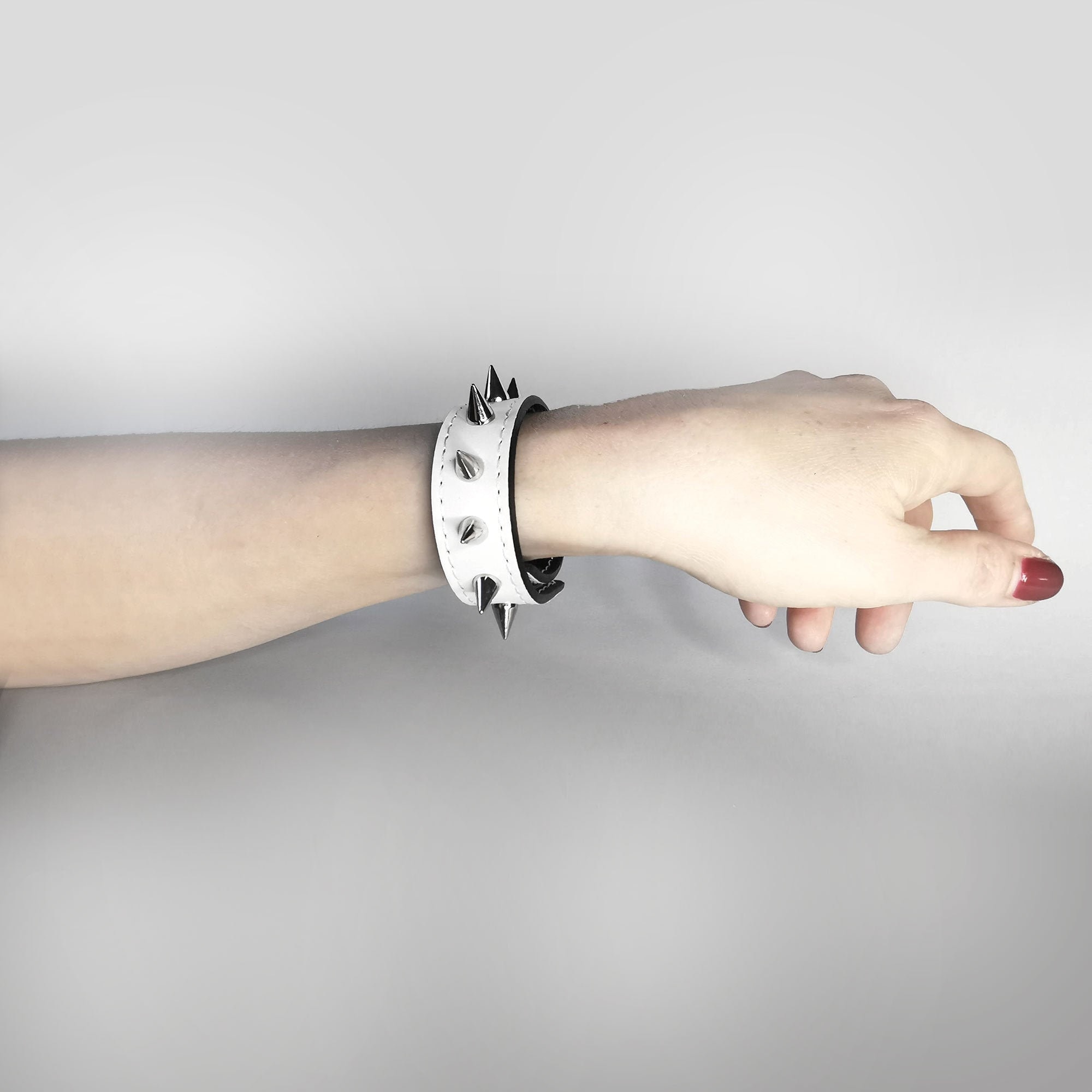 Spiked Bracelet or White Leather Bracelet as Emo Jewelry Punk
