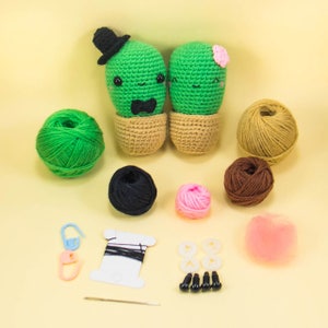 Crochet Cactus Coppia Amigurumi Kit - Regalo di peluche succulento fai-da-te per gli amanti dell'artigianato per San Valentino o Anniversario