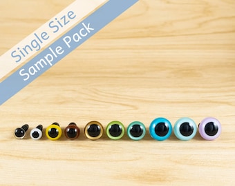 Color Safety Eyes Sample Pack, Single size in 10 colors, 3 pairs each - Clear, Yellow, Blue, Brown, Green, Gold - 6mm, 8mm, 10mm, 12mm
