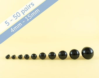 Black safety eyes - 5, 10, 25 or 50 pairs - 4mm, 4.5mm, 5mm, 6mm, 7mm, 8mm, 9mm, 10.5mm, 12mm, 15mm -- for amigurumi, stuffed animal, plush