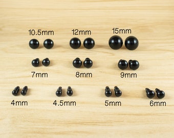 Black Safety Eyes Sample Pack - 4mm, 4.5mm, 5mm, 6mm, 7mm, 8mm, 9mm, 10.5mm, 12mm, 15mm - 5 pairs each  -- for amigurumi, dolls