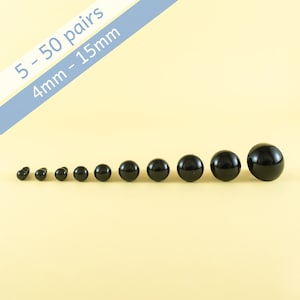 Black Safety Eyes 5, 10, 25 or 50 Pairs 4mm, 4.5mm, 5mm, 6mm, 7mm, 8mm,  9mm, 10.5mm, 12mm, 15mm for Amigurumi, Stuffed Animal, Plush 