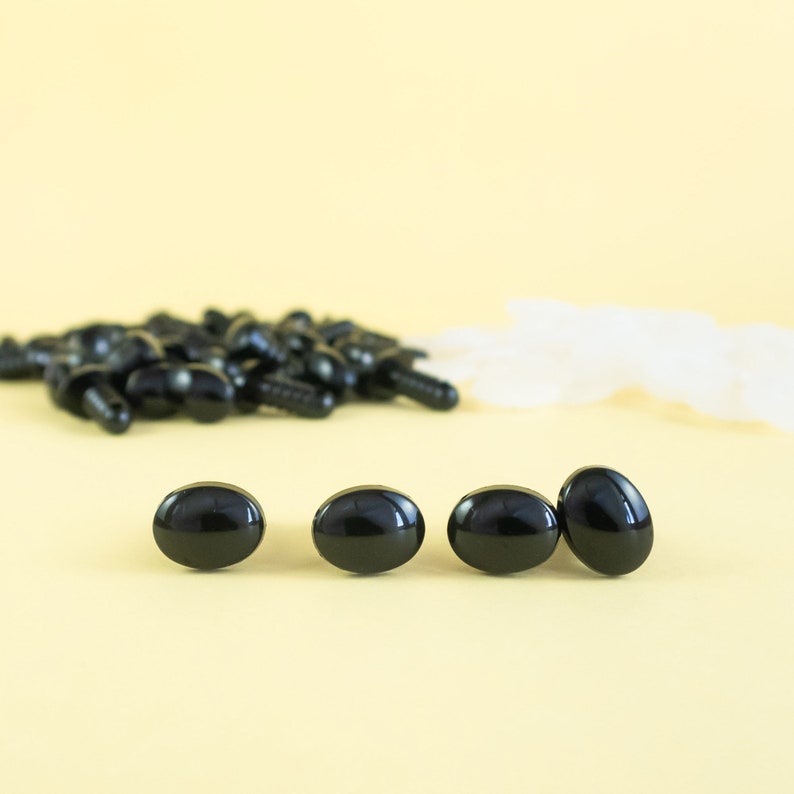 10mm x 8mm black oval safety eyes/ noses 5, 10, 25 or 50 pairs for teddy bear, amigurumi craft, plush toys, crochet stuffed animal image 1
