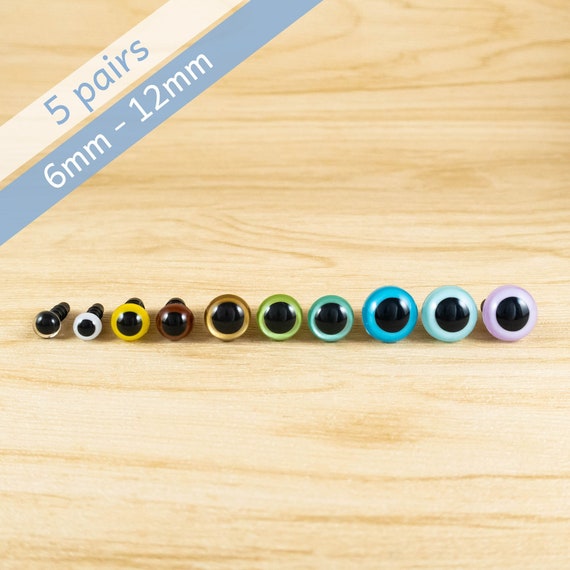 5 Pairs Color Safety Eyes Clear, White, Yellow, Blue, Brown, Green, Gold,  Purple 6mm, 8mm, 10mm, 12mm for Amigurumi, Teddy Bear 