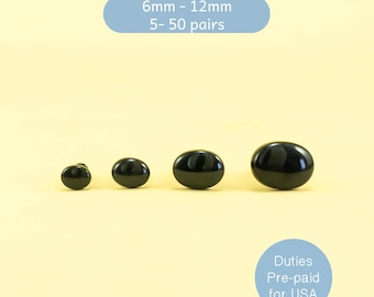 Black oval safety eyes/noses - 5, 10, 25 or 50 pairs, 6x5mm, 8x6mm, 10x8mm, 12x9mm  -- for amigurumi, teddy bear, stuffed animal