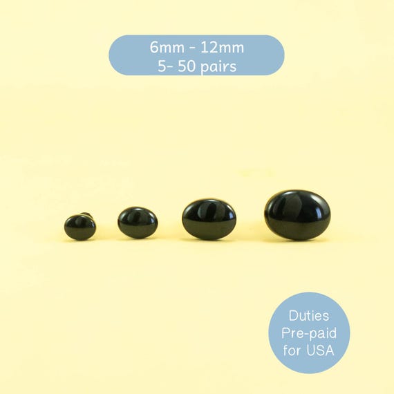 Black oval safety eyes/noses - 5, 10, 25 or 50 pairs, 6x5mm, 8x6mm, 10x8mm, 12x9mm  -- for amigurumi, teddy bear, stuffed animal