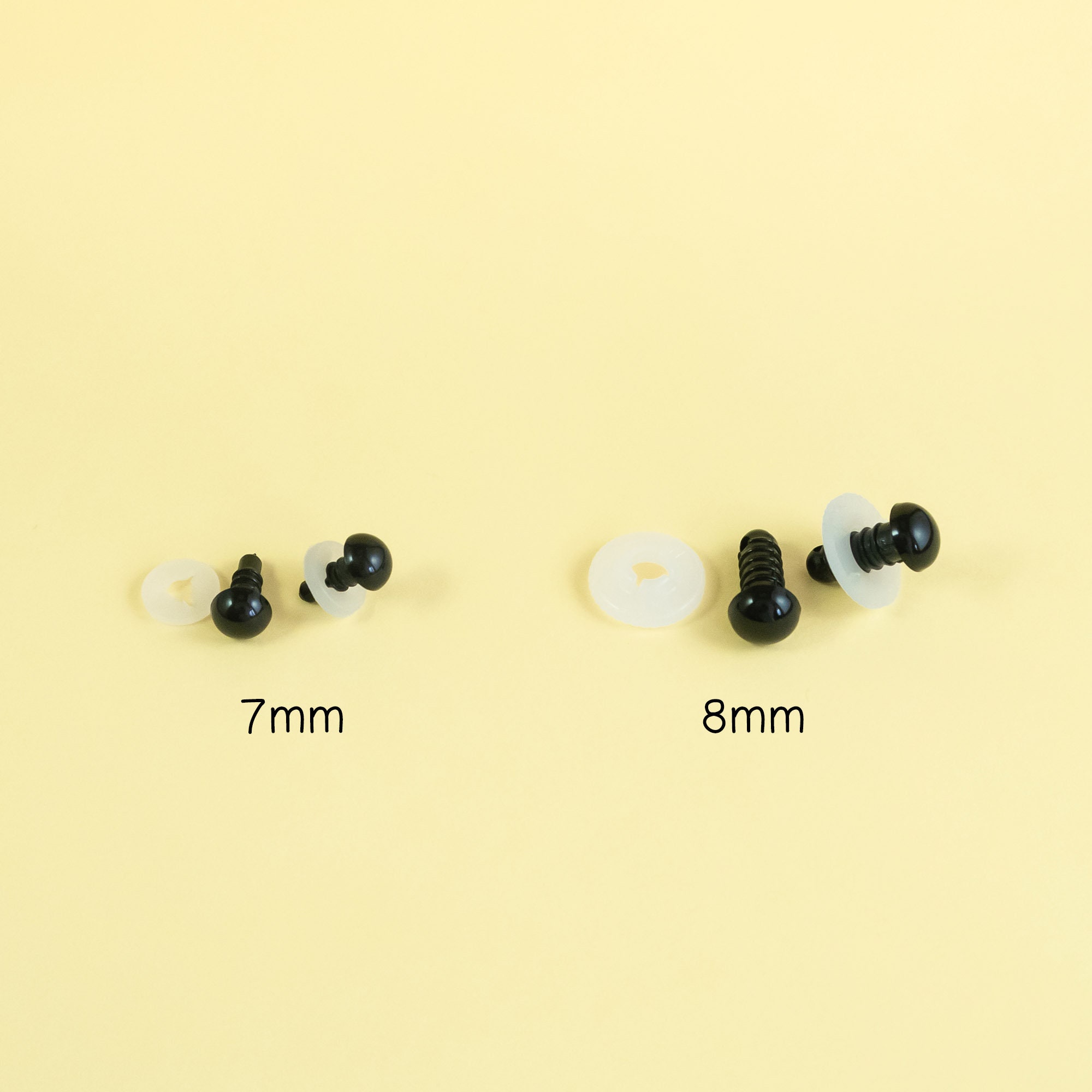 Black Safety Eyes Sample Pack - 4mm to 15mm, 5 pairs each size