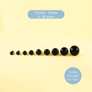 Black safety eyes for amigurumi, stuffed animals, plush toys - Various Sizes 4.5mm to 15mm