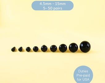 Ojos de seguridad negros - 5, 10, 25 o 50 pares - 4,5 mm, 5 mm, 6 mm, 7 mm, 8 mm, 9 mm, 10,5 mm, 12 mm, 15 mm -- para amigurumi, animales de peluche, peluches