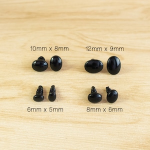 Confezione campione di occhi/nasi di sicurezza ovali neri - 6 mm, 8 mm, 10 mm, 12 mm - 5 paia ciascuno -- occhi di plastica, occhi amigurumi per fai da te