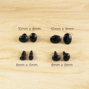 Oval Black Safety Eyes/ Noses Sample Pack - 6mm, 8mm, 10mm, 12mm - 5 pairs each  -- plastic eyes, amigurumi eyes for DIY