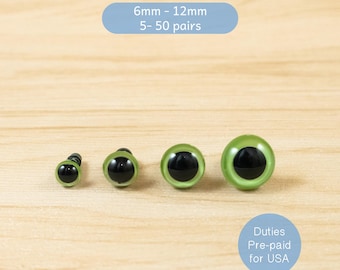 Ojos de seguridad verde perla -- 6 mm, 8 mm, 10 mm, 12 mm -- ojos de color para amigurumi, animales de peluche