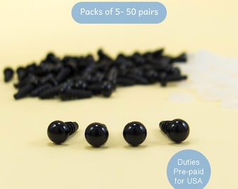 Ojos de seguridad negros de 6 mm - para amigurumi, manualidades, muñecas, ositos de peluche