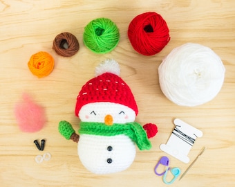 Amigurumi Snowman Christmas Crochet Kit -- Holiday DIY Plush Gift for craft lover