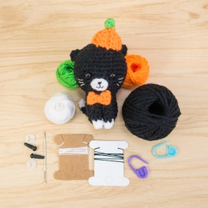 Amigurumi Cat Crochet Kit Stuffed Animal Plush DIY Gift for Halloween and Cat Lover image 1