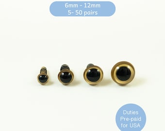 Ojos de seguridad dorados -- 6 mm, 8 mm, 10 mm, 12 mm -- ojos de color para amigurumi, peluche de ganchillo