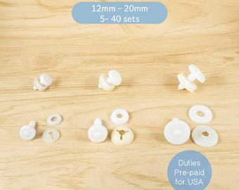 Plastic Doll Joints - 12mm, 15mm, 20mm, 5 to 40 sets - for making moveable jointed teddy bears, dolls, stuffed animals, plush toys