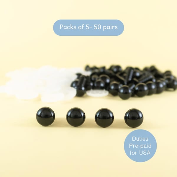 9mm Black safety eyes - for amigurumi, craft, dolls, teddy bear, puppet, stuffed animals