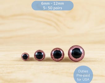 Pink Glitter safety eyes -- 6mm, 8mm, 10mm, 12mm -- for amigurumi, plushies, crochet dolls, teddy bears