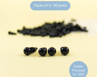 Ojos de seguridad negros de 5 mm en plástico - para amigurumi, peluches, manualidades con animales de peluche, ositos de peluche
