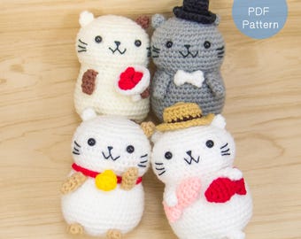 Pacchetto di schemi PDF per realizzare gatti amigurumi all'uncinetto, 4 gatti di peluche kawaii, download immediato.