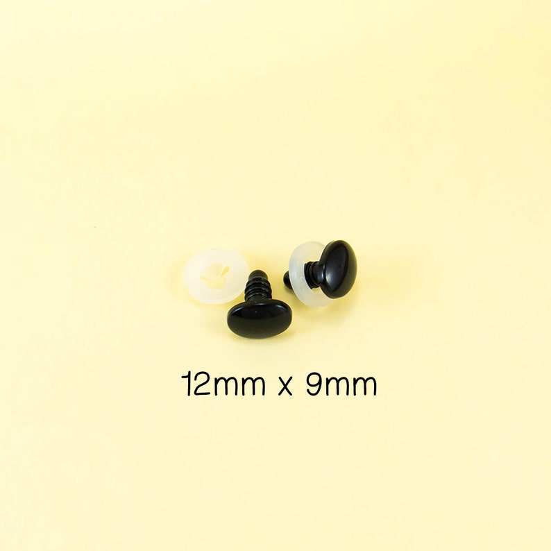 May include: Two black plastic safety eyes with white plastic washers, measuring 12mm x 9mm.