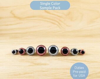 Paquete de muestra de ojos de seguridad con purpurina - Rosa y plateado - 3 pares de cada tamaño (6 mm - 12 mm)