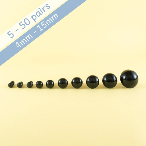 Black Safety Eyes 5, 10, 25 or 50 Pairs 4mm, 4.5mm, 5mm, 6mm, 7mm