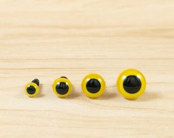 Yellow safety eyes -- 6mm, 8mm, 10mm, 12mm -- 5, 10, 25 or 50 pairs -- for amigurumi, dolls, stuffed animals, teddy bears