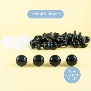 Ojos de seguridad negros de 12 mm - 5, 10, 25 o 50 pares - para amigurumi, manualidades, muñecas, títeres, ositos de peluche, animales de peluche imagen 1