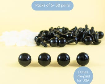 12mm Black safety eyes - 5, 10, 25 or 50 pairs -- for amigurumi, craft, dolls, puppet, teddy bear, stuffed animal plush