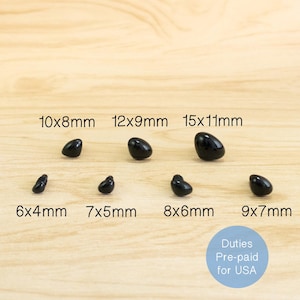 Paquete de muestra de narices de seguridad triangulares negras (6 mm, 7 mm, 8 mm, 9 mm, 10 mm, 12 mm, 15 mm, 5 piezas de cada una) para amigurumis de peluche.