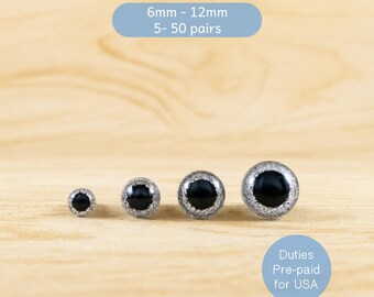 Silver Glitter safety eyes -- 6mm, 8mm, 10mm, 12mm -- for amigurumi, stuffed animals, crochet toys