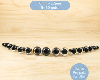 Clear Safety Eyes -- 6mm, 8mm, 10mm, 12mm -- for amigurumi, craft, dolls, plushies