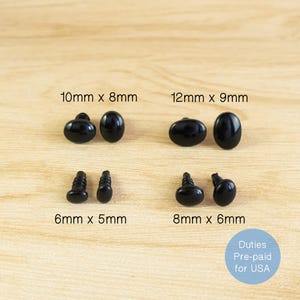 Oval Black Safety Eyes/ Noses Sample Pack - 6mm, 8mm, 10mm, 12mm - 5 pairs each  -- plastic eyes, amigurumi eyes for DIY