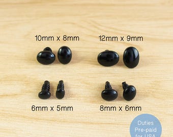 Oval Black Safety Eyes/ Noses Sample Pack - 6mm, 8mm, 10mm, 12mm - 5 pairs each  -- plastic eyes, amigurumi eyes for DIY