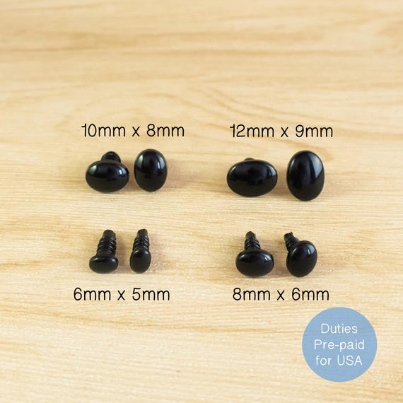 Oval Black Safety Eyes/ Noses Sample Pack - 6mm, 8mm, 10mm, 12mm - 5 pairs each  -- plastic eyes, amigurumi eyes for DIY