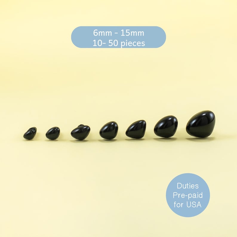 Czarne trójkątne noski bezpieczeństwa - 10, 20 lub 50 sztuk - 6 mm, 7 mm, 8 mm, 9 mm, 10 mm, 12 mm lub 15 mm -- do amigurumi, misiów, pluszowych zwierząt zdjęcie 1