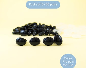 12mm x 9mm black oval safety eyes/ noses - for teddy bears, stuffed animals, amigurumi