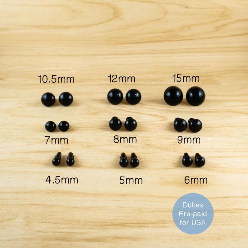 Black Safety Eyes Sample Pack for amigurumi, dolls - Small, Middle, Big, or All Sizes image 1