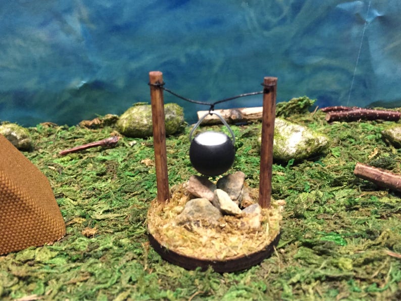 Miniature Dollhouse Campfire Pit With Pot Miniature Camping Etsy