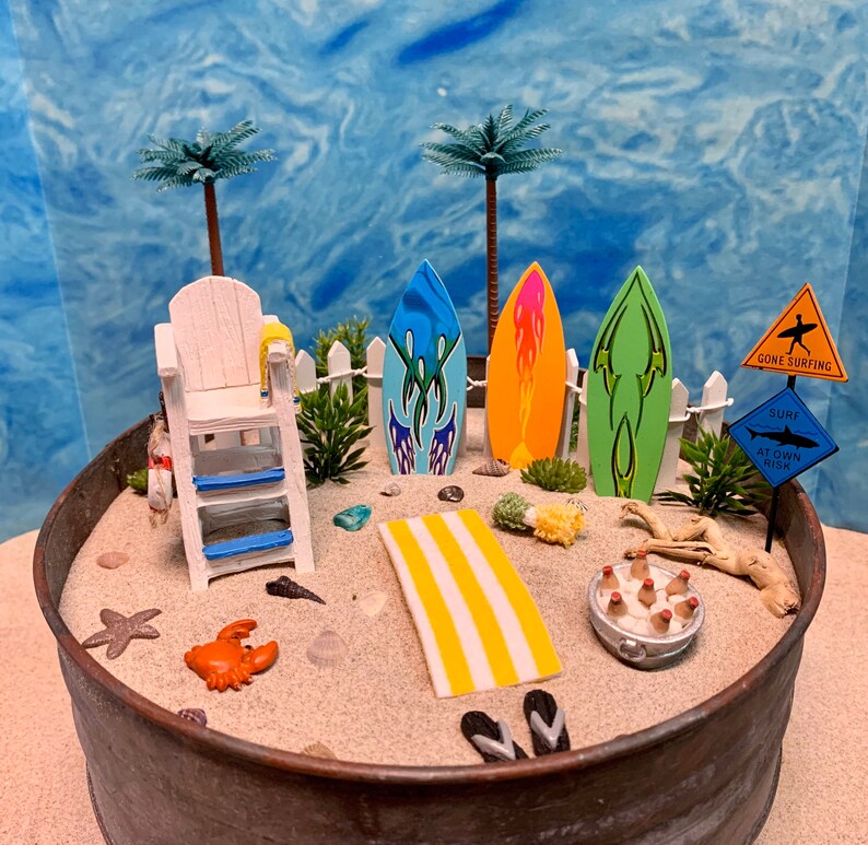 Miniature Beach Scene With Surfboards and Lifeguard Stand Etsy
