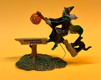 Miniature Witch On Broom - Miniature Halloween - Miniature Cat - Fairy Garden - Halloween Miniatures - Terrarium - Miniature Cat - Witch