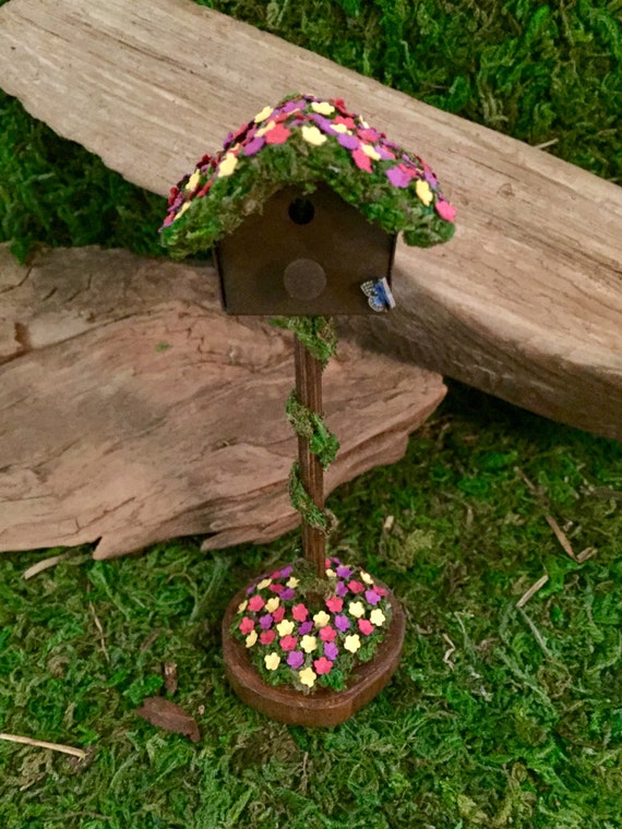 Items similar to Miniature Dollhouse Birdhouse with Purple Yellow Red