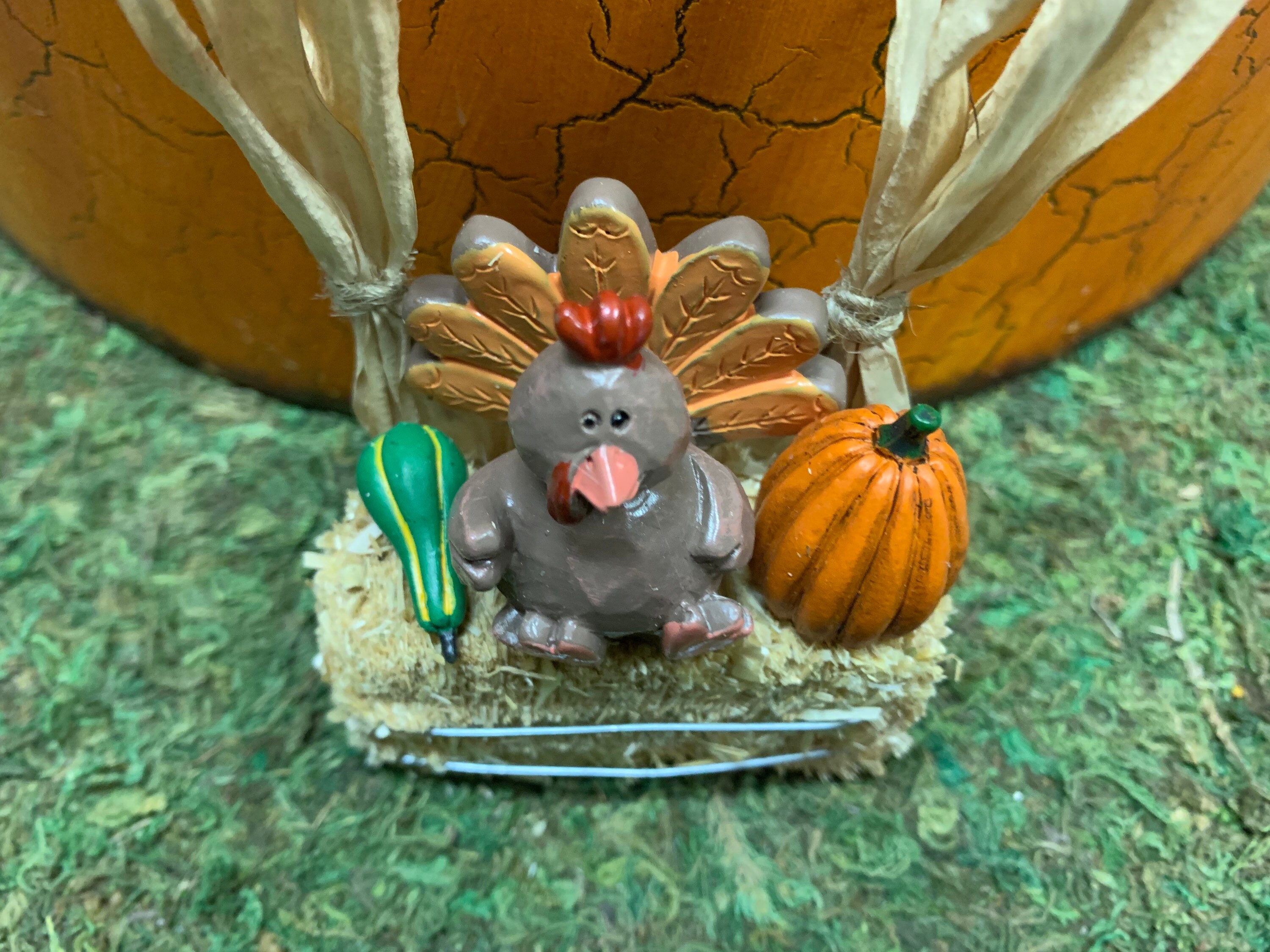 Miniature Turkey With Cornstalks On Hay Bale Miniature Turkey Etsy
