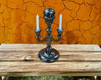 Miniature Skull Candelabra - Halloween Miniatures - Miniature Candles - Halloween Decor - Miniature Skeleton - Fairy Garden - Cake Toppers