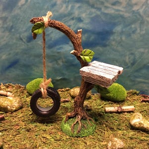 Miniature Tire Swing With Tree Stand - Fairy Garden - Miniature Trees - Terrarium -Miniature Garden -Miniature Swing -Outdoor Miniatures