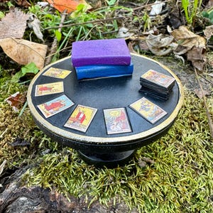 Miniature Tarot Card Table With Books - Halloween Miniatures - Miniature Table - Miniature Halloween -Miniature Books -Miniature Tarot Cards